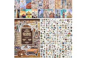 Auguro Scrapbook Stickers - 300 Pre-Cut Washi Stickers & 20 Scrapbook Papers for Travel Journaling