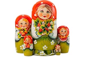 MUARO Nesting Dolls Matryoshka Wood Stacking Nested Set 5 Pieces Handmade Wooden Doll