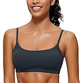 CRZ YOGA Butterluxe Adjustable Spaghetti Strap Sports Bras for Women - Scoop Neck Wireless Padded Yoga Workout Crop Top