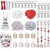 Tuhangcc 500 Pcs Baseball DIY Keychain Making Kit, Adjustable Letter Alphabet Beads Strings,8 Charm 16 Cards with Lobster Clasps & Strings for Sport Theme Party Favor Gift (Baseball)