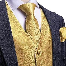 Barry.Wang Gold Paisley Waistcoat Vest Necktie Set