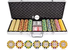 Versa Games Poker Chips - Clay Poker Chips Set - 13.5g 500 Piece Stripe Suited Poker Set with Numbers Denomination - Poker Set Case