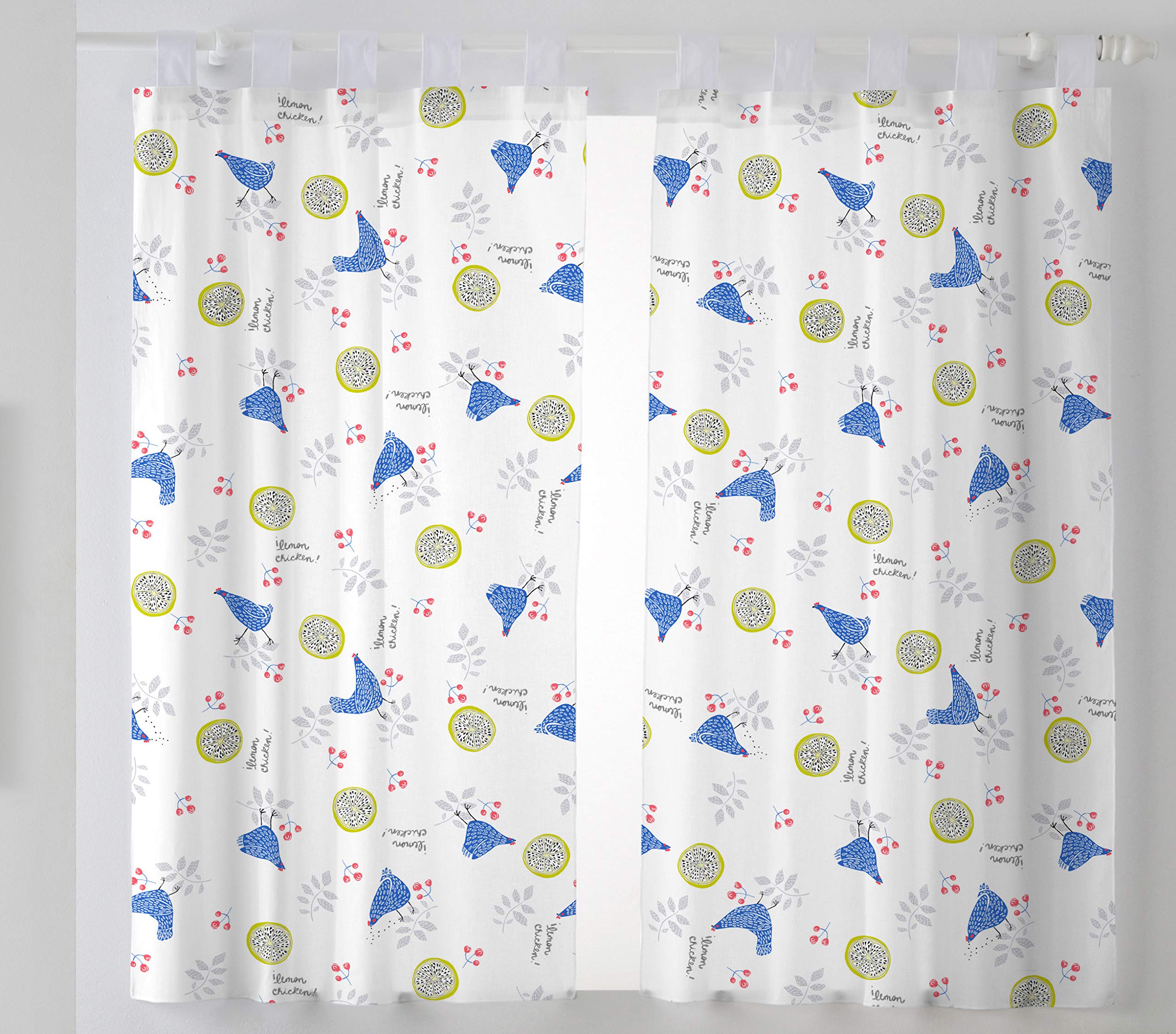 Martina Home Hens Pack of Curtains Voile for Kitchen, Fabric, Blue, 29 x 2 x 38 cm, Pack of 2