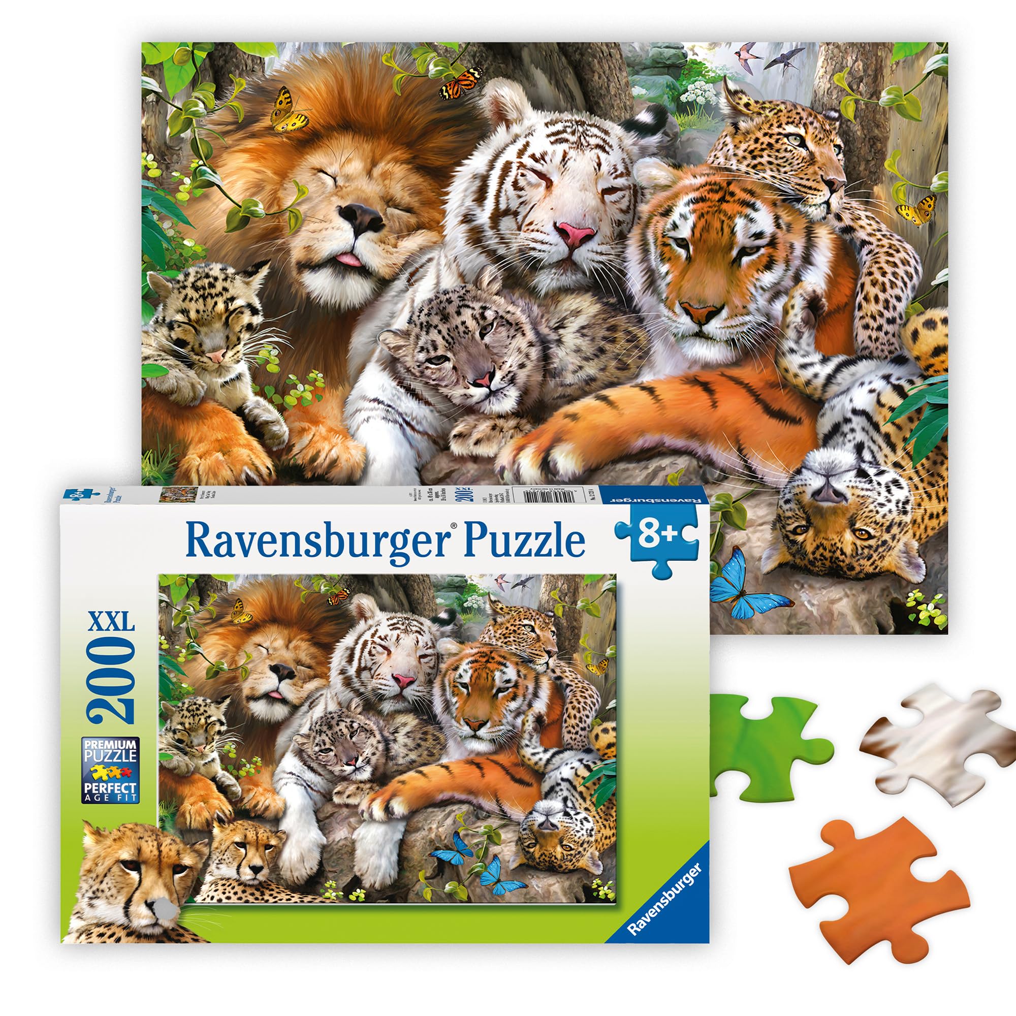 Ravensburger - Big Cat Nap - 200 Piece Jigsaw Puzzle - Stunning Imagery of The Worlds Feline Apex Predators - Lions, Tigers & More - Premium Quality - Ideal Gift - Screen-Free Fun - Children Ages 8+