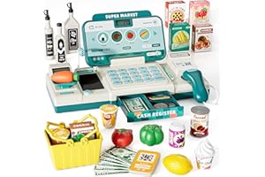 EOHEMERAL Pretend Cash Register Toy for Kids, Play Cash Register with Real Calculator, Scanner, Microphone, Cashier Playset Gift for Toddler Boys and Girls Ages 3 4 5 6 7 8 (Green)