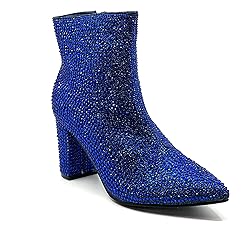 Women Rhinestone Block Chunky Heel Ankle Bootie