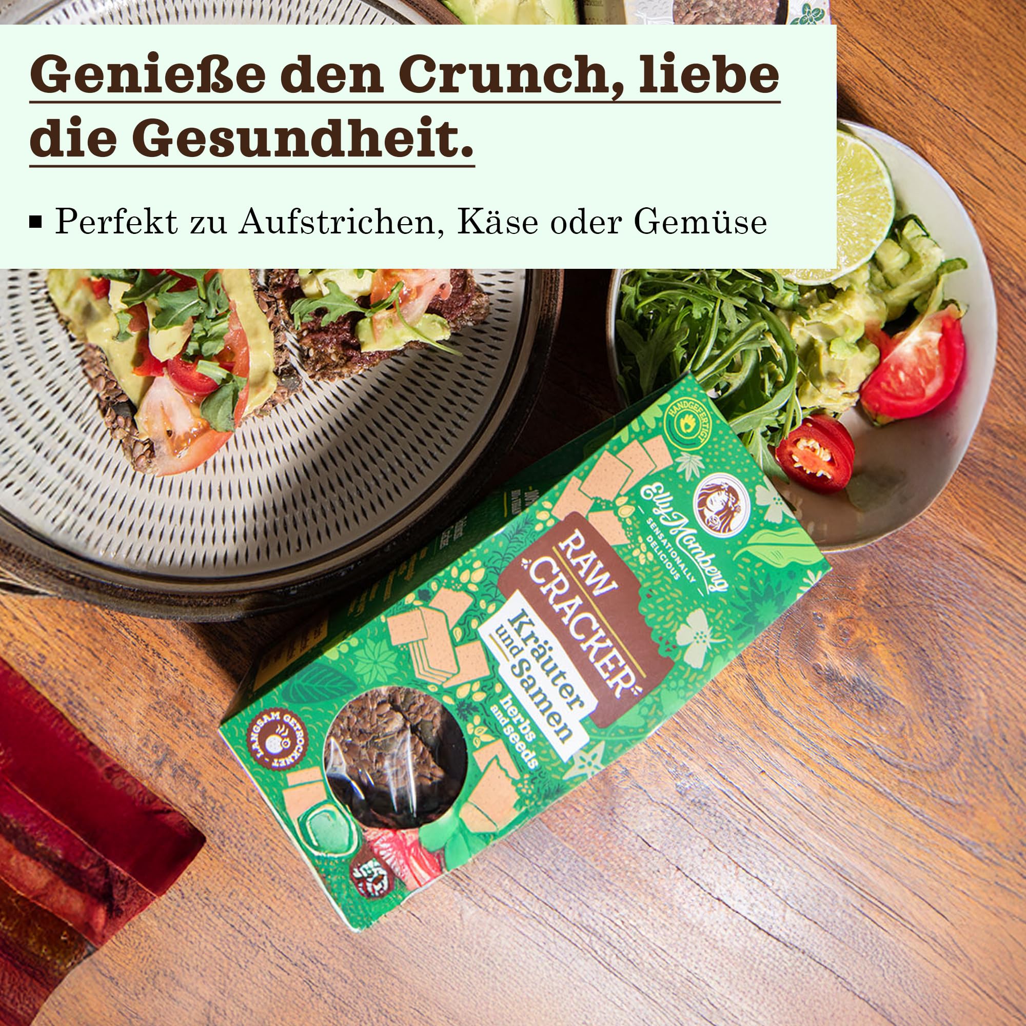 Elly Momberg Bio Leinsamen Cracker mit Saaten & Kräutern 90g (Kräuter & Samen) – Keto, Low Carb, Glutenfrei, Vegan, Ohne Zuckerzusatz – Rohkost Knäckebrot, Ballaststoffreich, Gesunder Snack 5