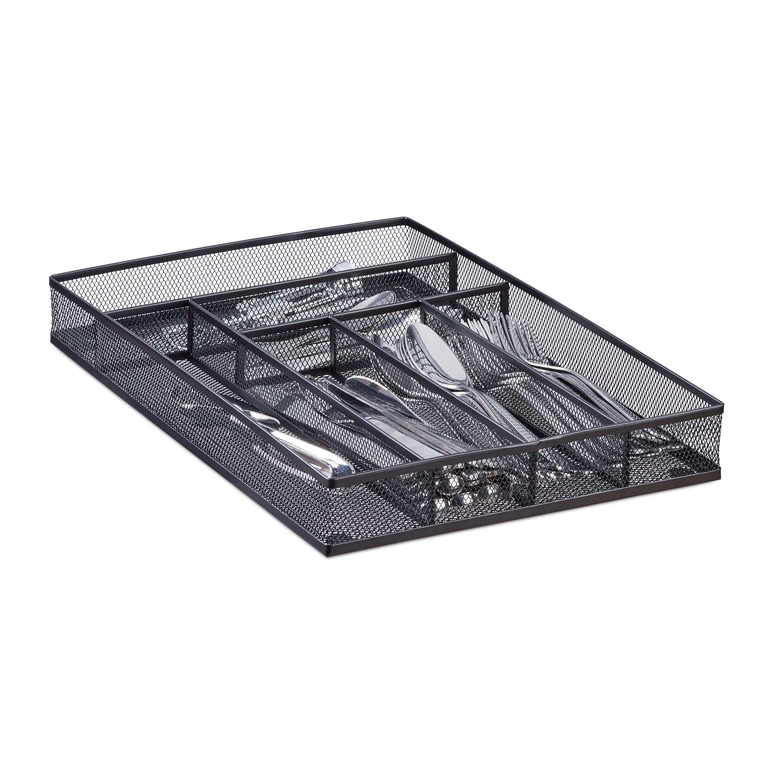Relaxdays Large Metal Mesh Cutlery Tray, Open Drawer Organizer Insert, L, HWD: 5.1 x 28.6 x 40.6 cm, Black