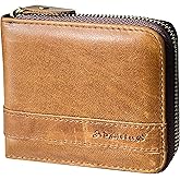 Admetus Men's Genuine Leather Short Zip-around Bifold Wallet