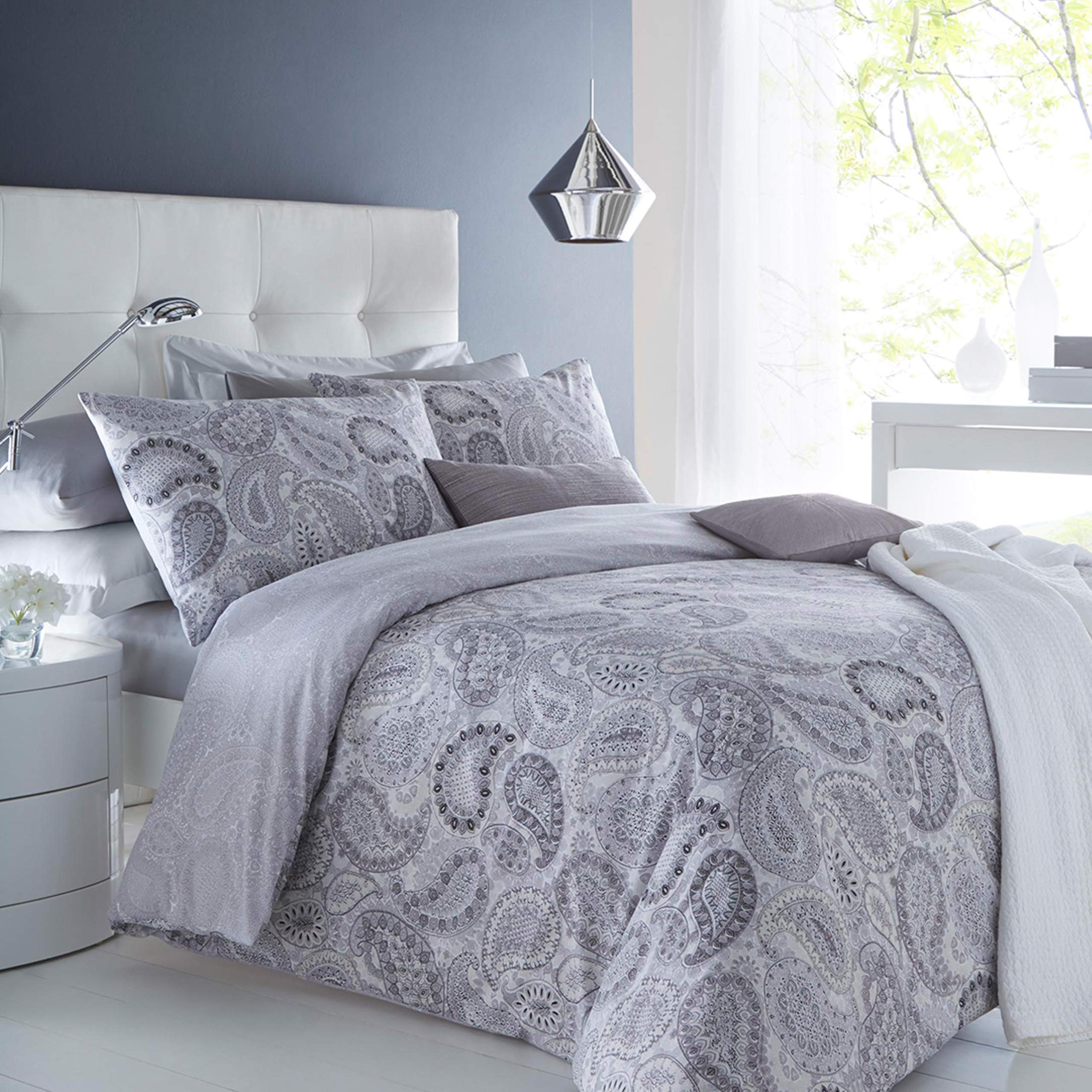 Sleepdown Paisley Grey Duvet Cover & Pillowcase Set Bedding Digital Print Quilt Case Bedding Bedroom Daybed (Single)