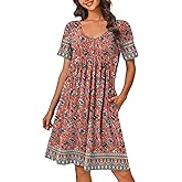 Ekouaer Womens House Dress Floral Print Nightgown with Pockets Mumu Dress S-XXL