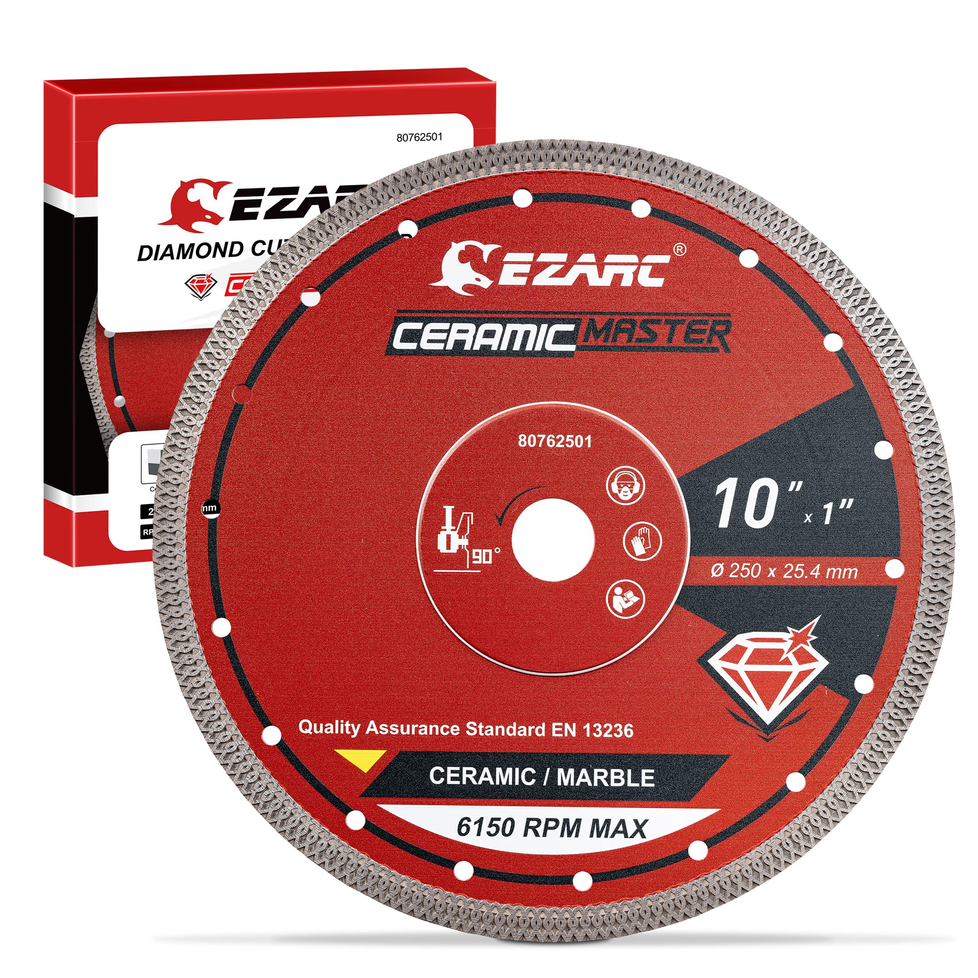 EZARC 10 inch Diamond Saw Blade, Super Thin Diamond Ceramic Cutting Blades Dry or Wet for Marble Ceramic Tile and Porcelain, (1-Pack)