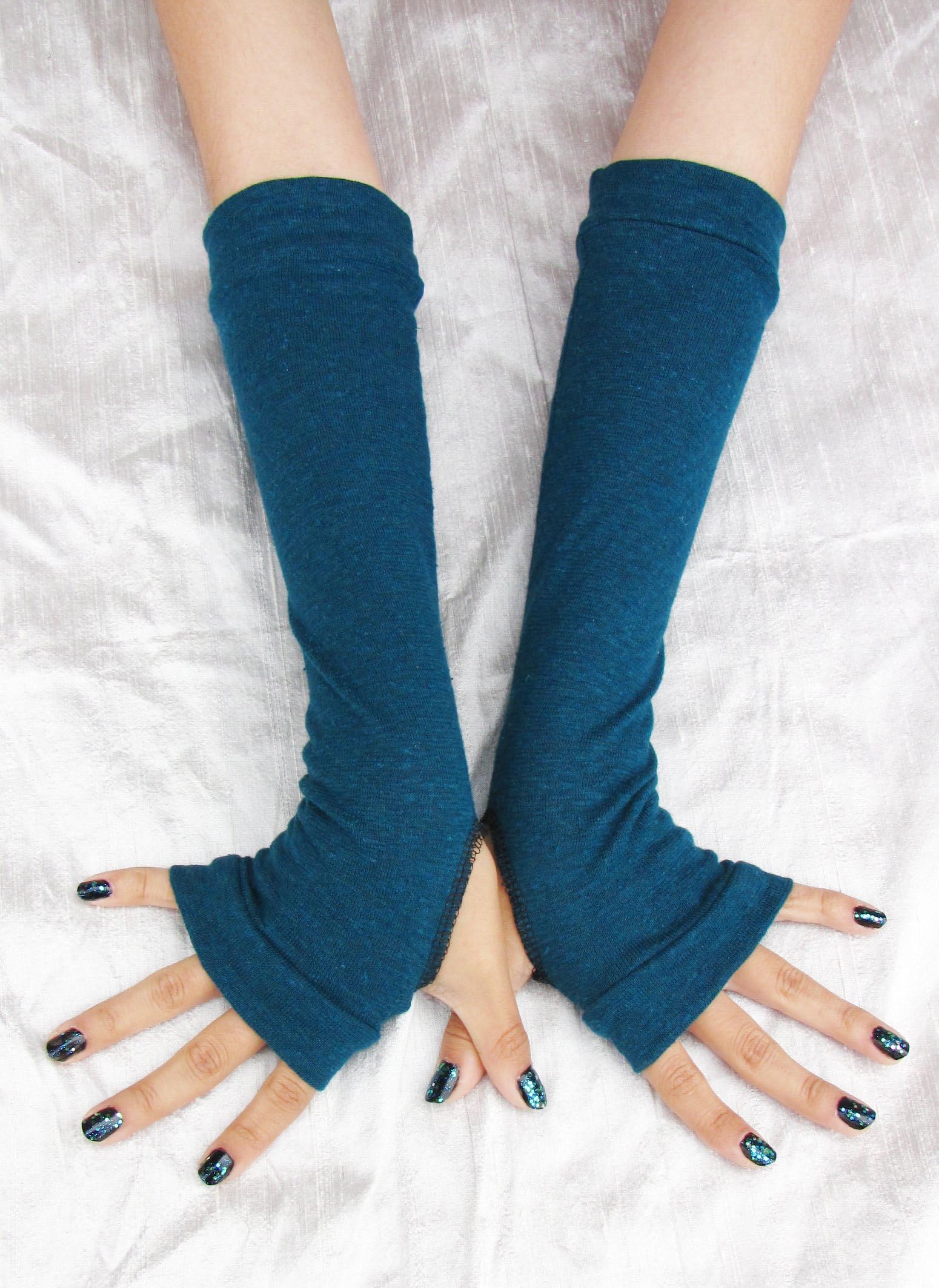 Teal Solid Color Eco-Friendly Arm Warmers Hemp Sustainable
