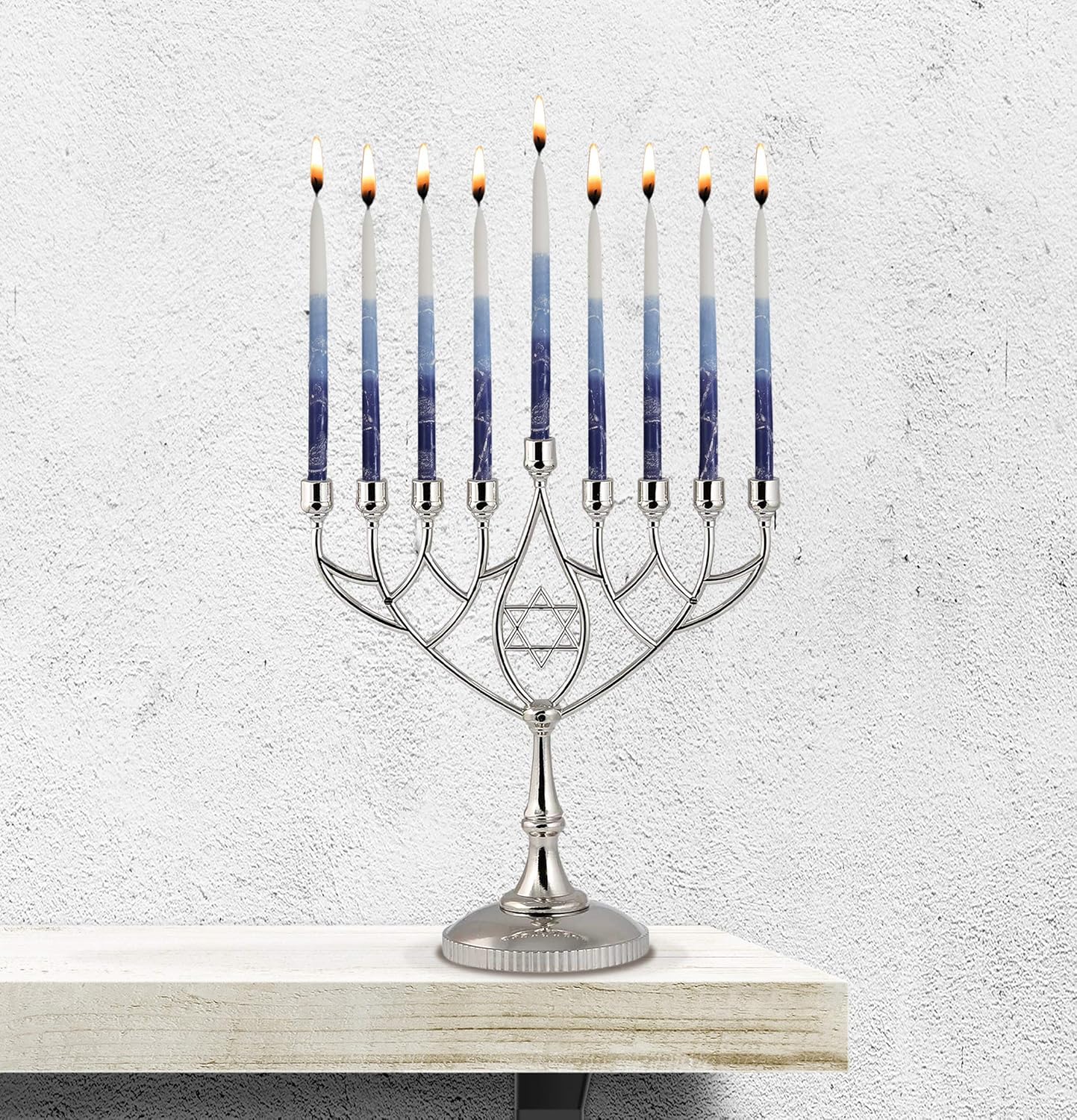 Zion Judaica Hanukkah Menorah Silverplated Full Size Non Tarnish - Classic Geometric Style Precision Die Casted: Home & Kitchen