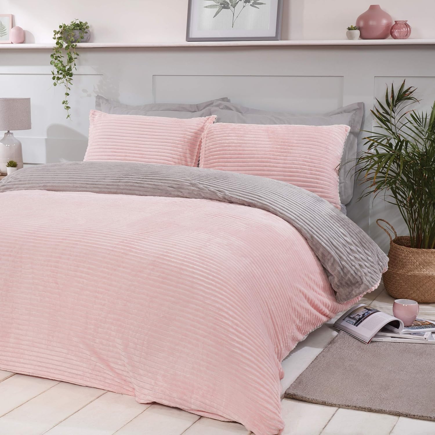 Sleepdown Ribbed Fleece Bedding SetBlushSingle Amazon.co.uk Kitchen & Home
