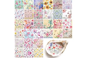 NatNarr 30 Pack Decoupage Napkins, 30 Styles Assorted Floral Napkins Decorative Decoupage Toilet Napkin Floral Cocktail Napkin for DIY Crafting Spring Party, 13 * 13 Inch