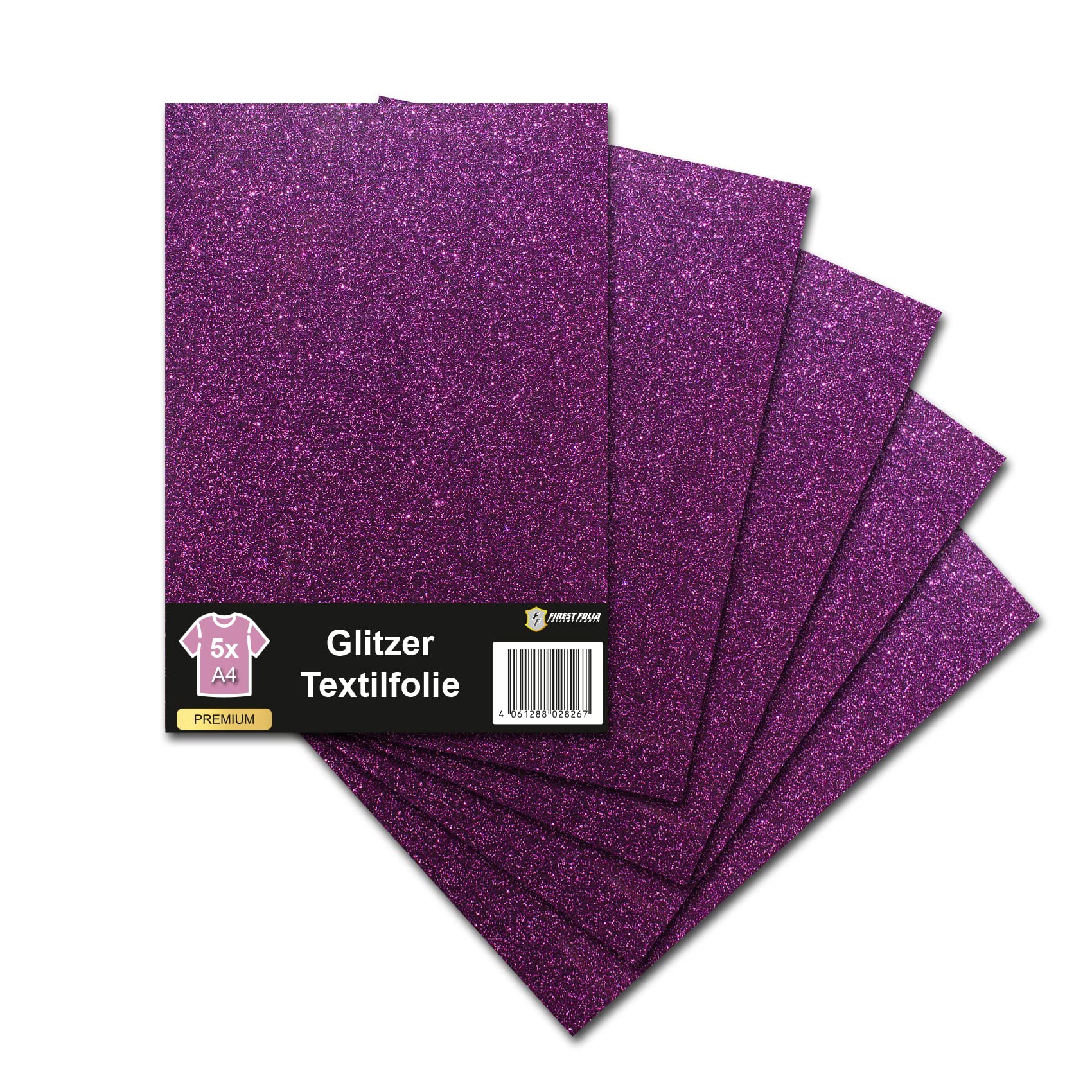 Glitter Textile Film for Plotter 48 Colours DIN A4 Sheet 30 x 20 cm Plotter Film on Fabrics Clothing T-Shirt Glitter Film Flex Film DIY Accessories (Set of 5, G0081 Eggplant)