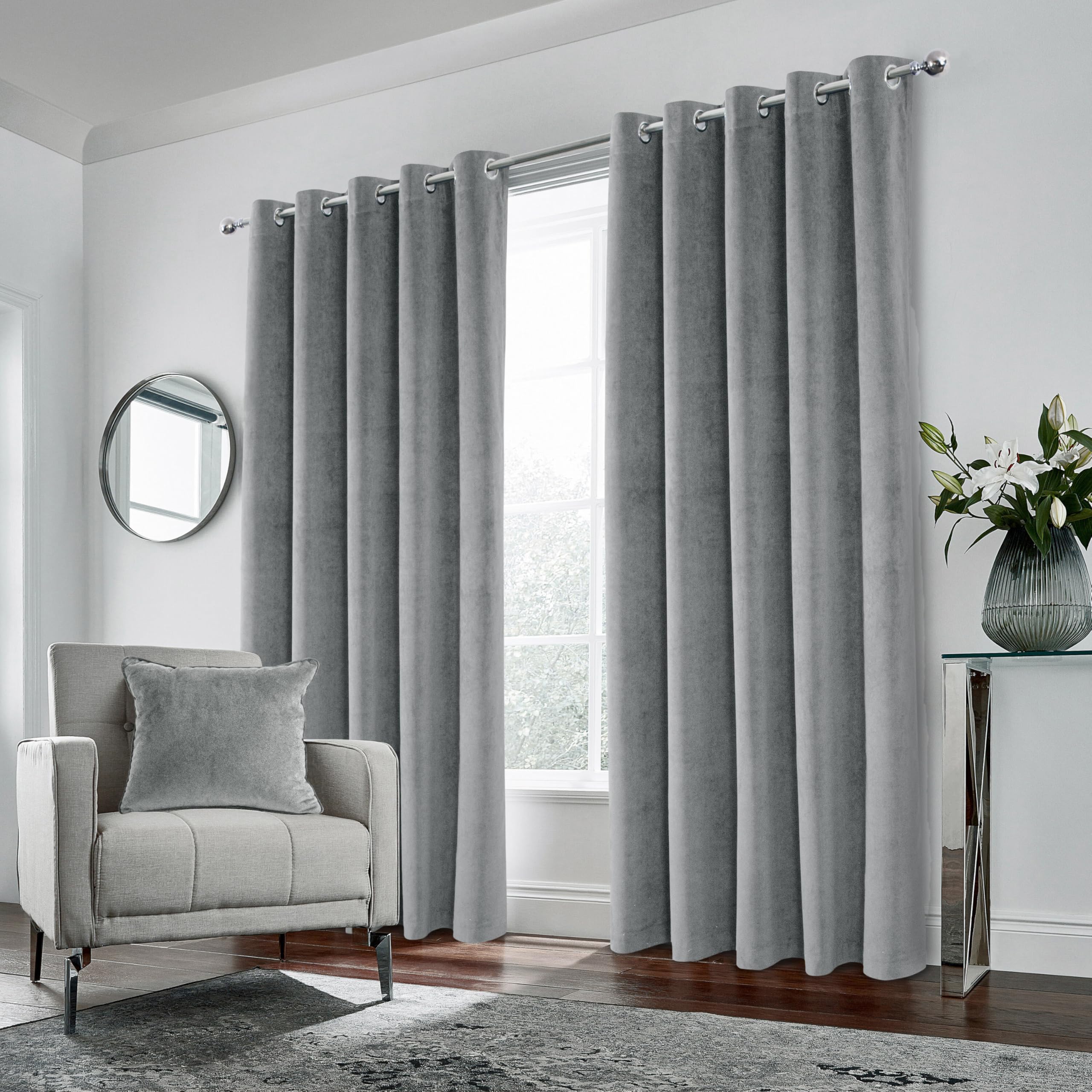 Enhanced Living Hampton Premium Velvet Grey Blackout Curtains for Bedroom - 46x72 inch (117x183 cm) Supersoft Eyelet Curtains for Living Room - 2 x Curtain Panels