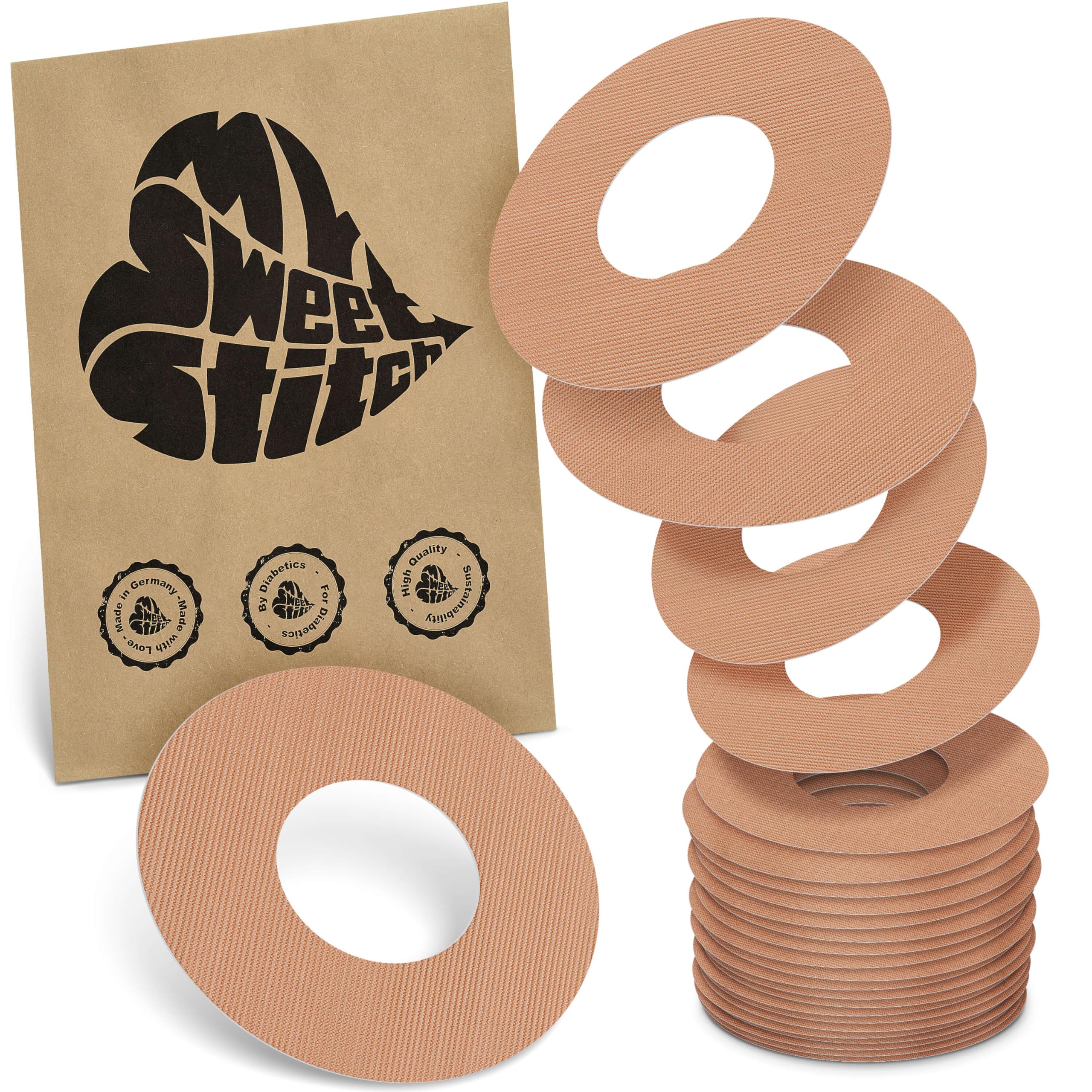 MySweetStitch - 25 x Freestyle Libre 1 & 2 Patches, Ring Patch Ø 65mm, Inner Ø 28mm, Waterproof, Breathable, Skin-Friendly, Made in Germany, Beige