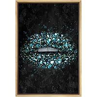 SIGNWIN Framed Canvas Print Wall Art Teal and Gold Sparkled Glossy Lips on Black Background People Texture Photography Realism Glam Closeup Colorful for Living Room, Bedroom, Office - 16