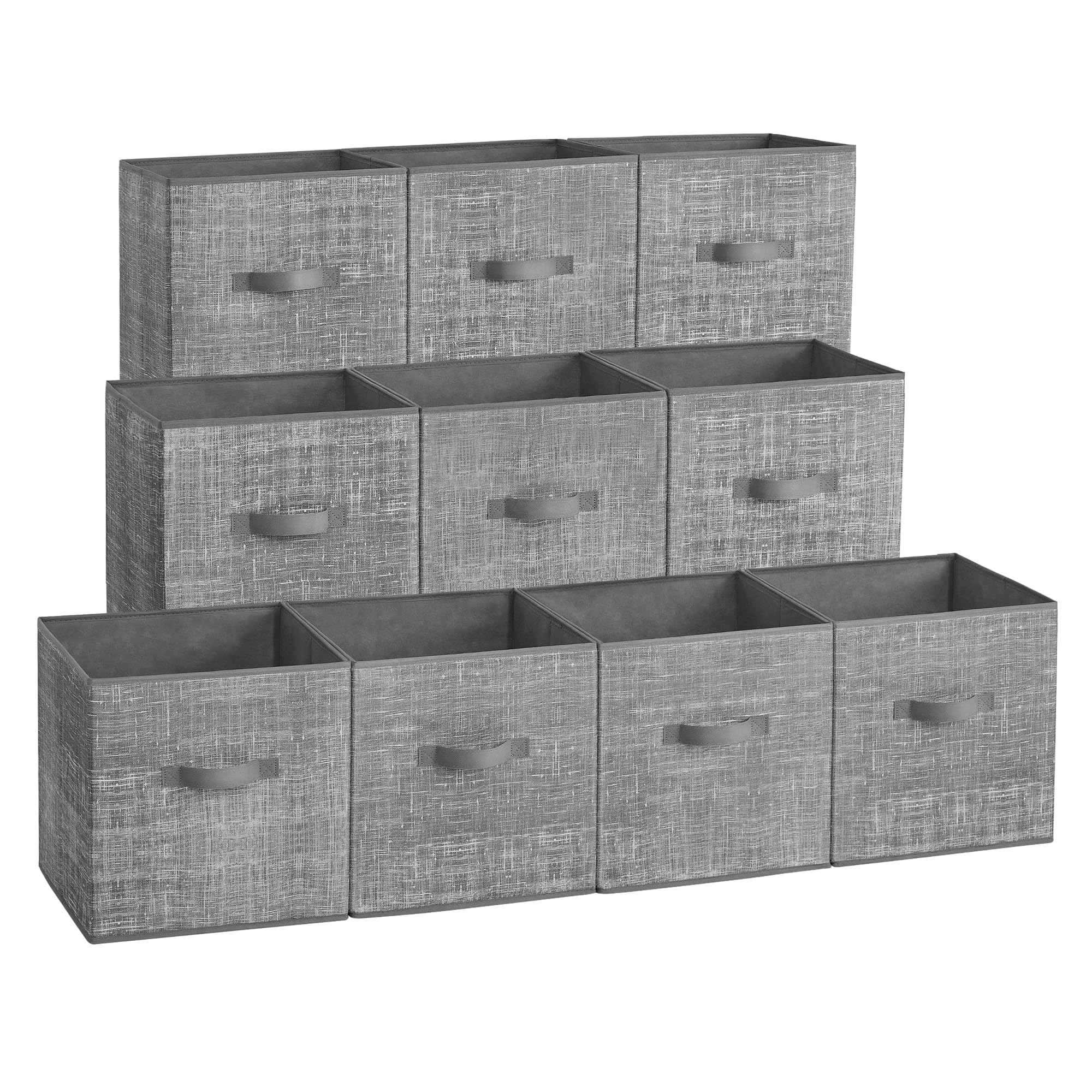 SONGMICS Storage Cubes, 10.2 x 10.2 x 11 Inches Non-Woven Fabric Bins with Double Handles, Set of 10, Closet Organizers for Shelves, Foldable, for Clothes, Cattail Gray UROB126G01 Image
