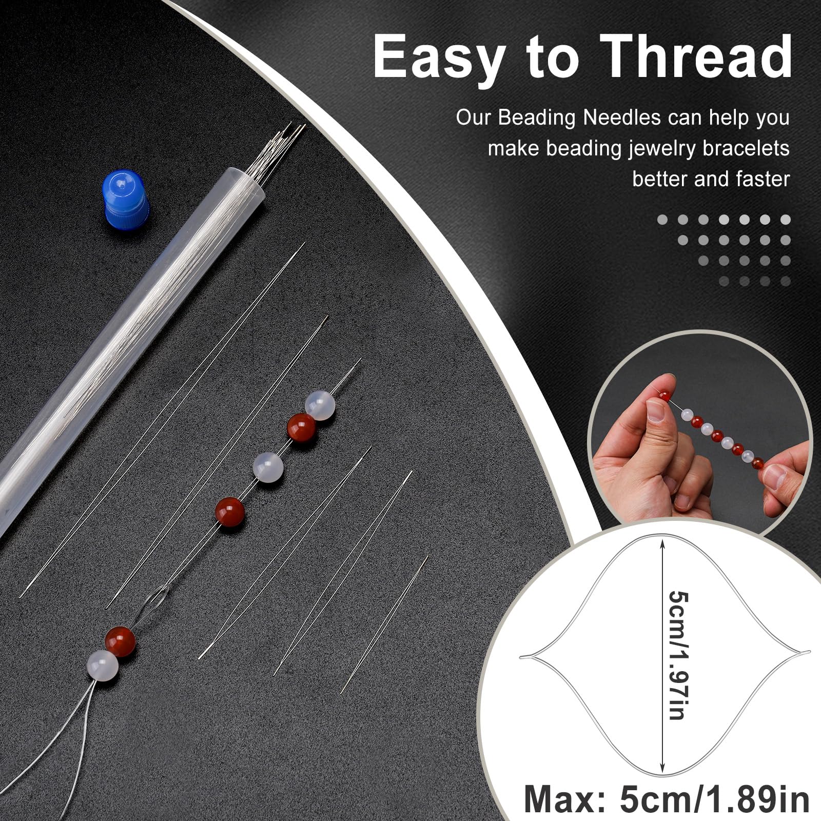 18 Pcs collapsible Big Eye Seed Beads Needles Set with Bottle