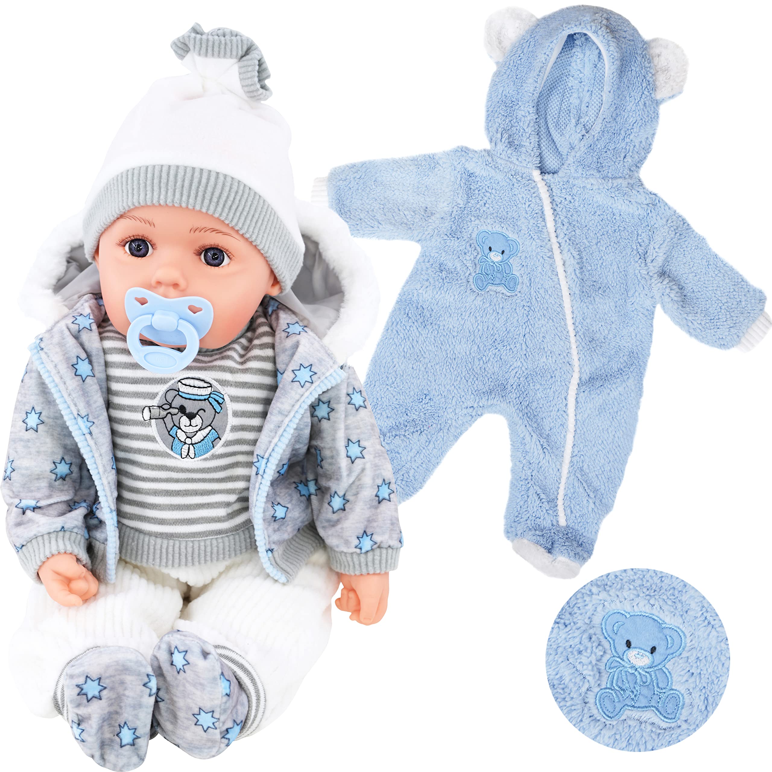 BiBi Doll 20" Baby Boy Doll - Large Lifelike Size, Soft Body, with Dummy & Sounds in Grey Jacket & Extra Jumpsuit Outfit, Toy for Boys & Girls Aged 18 Months+ โ image 1