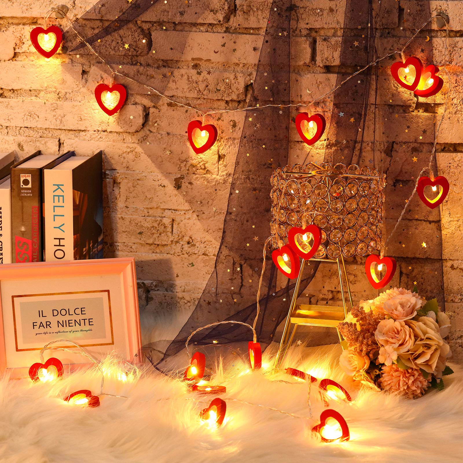 Mudder Valentine‘s Day Wooden Heart String Lights