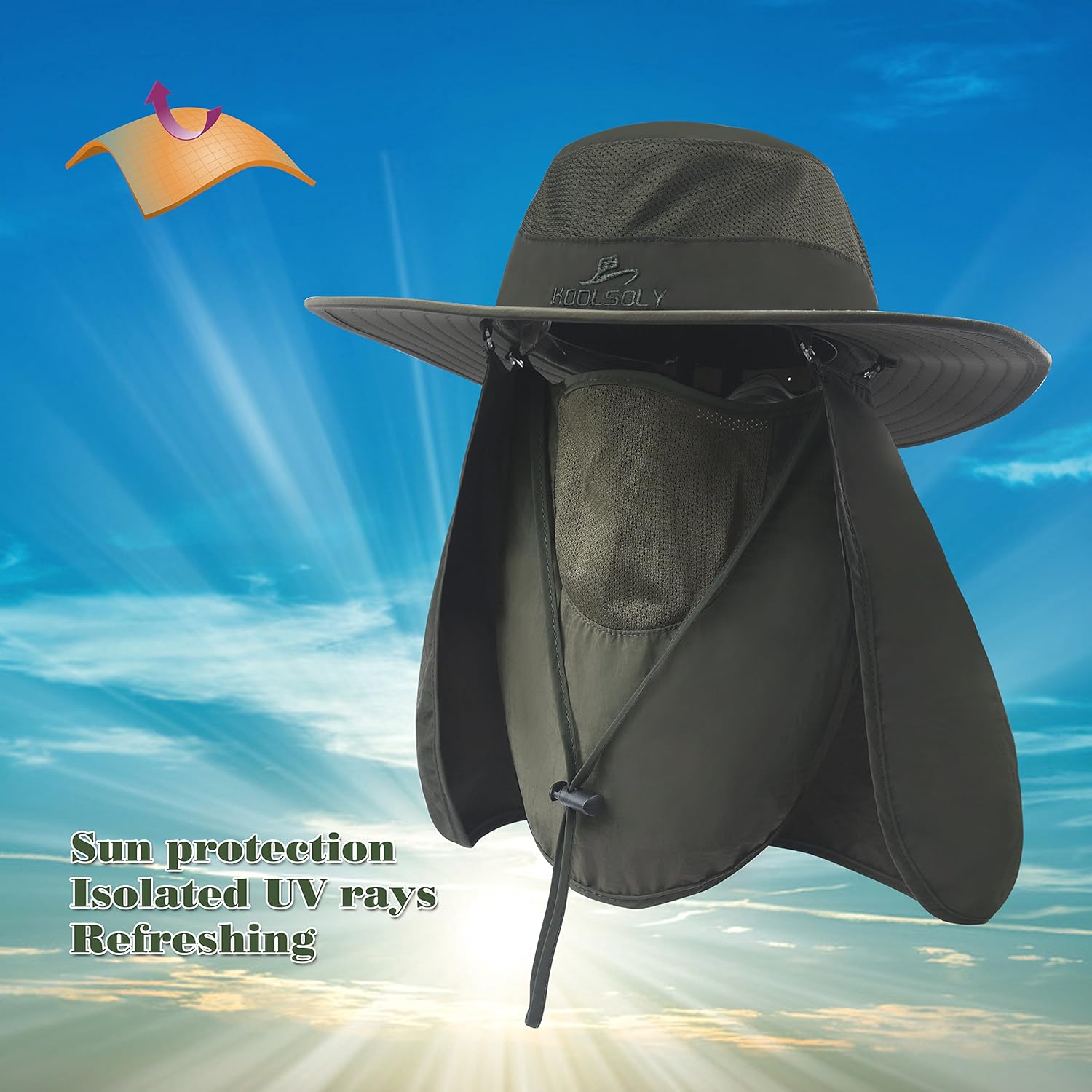 KOOLSOLY Fishing Hat, Sun Cap with UPF 50+ Sun Protection and Neck Flap, for Man and Women : Clothing