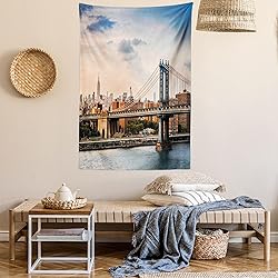 Ambesonne New York Tapestry, Manhattan Bridge and