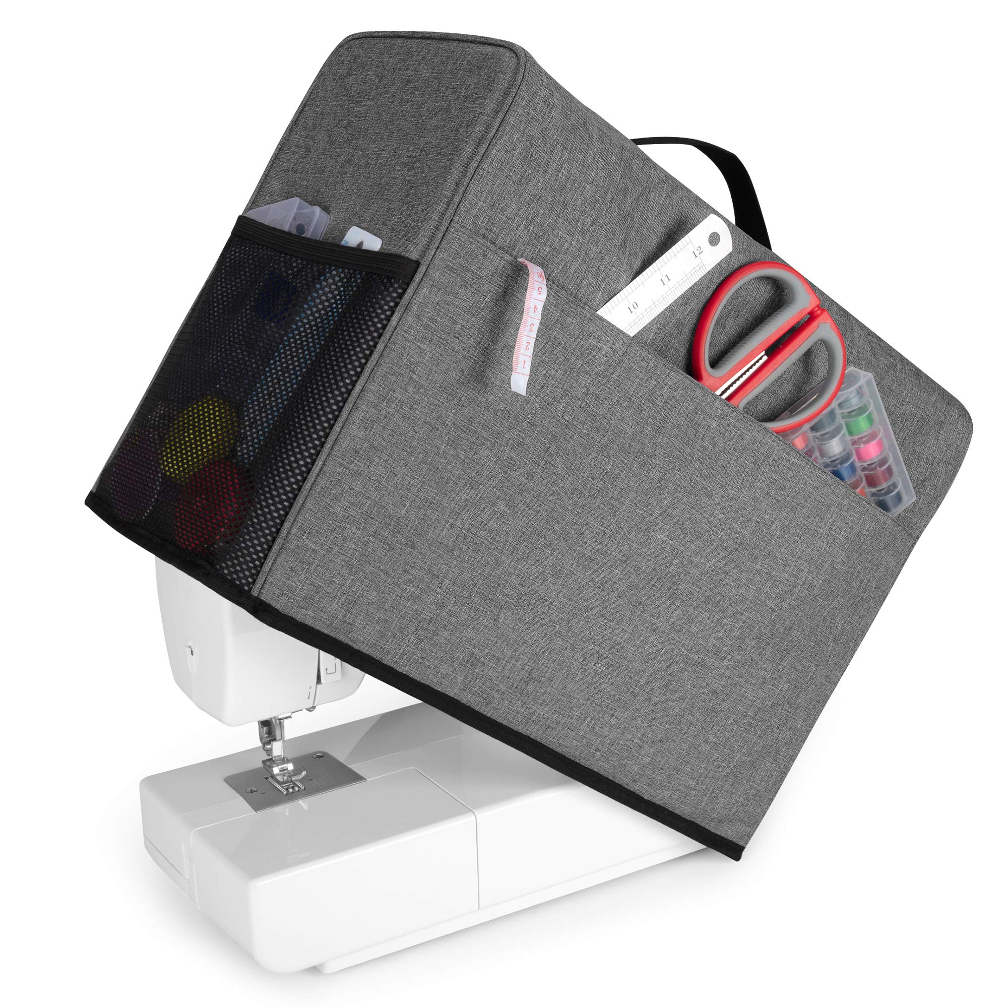 CURMIO Sewing Machine Cover with Pockets, Dust Cover Compatible with Most Standard Singer and Brother Sewing Machine, Grey