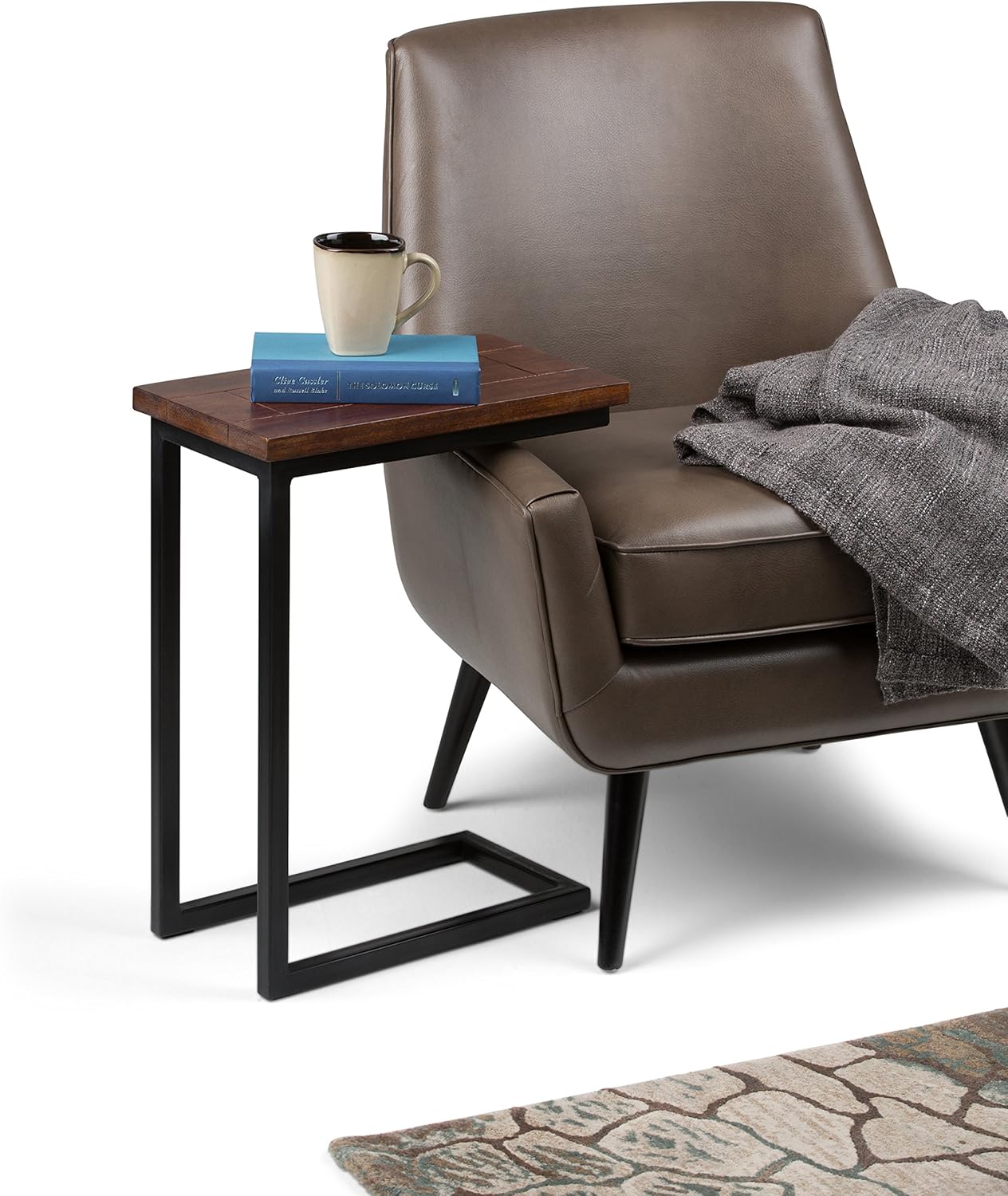 Simpli Home Skyler Solid Mango Wood and Metal 18 inch wide Rectangle Industrial C Side Table in Dark Cognac Brown, Fully Assembled, for the Living Room and Bedroom: Furniture & Decor