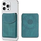 maogoam Magnetic Leather Wallet Compatible With MagSafe, Leather Magnetic Cards Holder With Flap Cove for iPhone, Ultra Slim, Fit 4 Cards, RFID Blocking, Bamboo Green