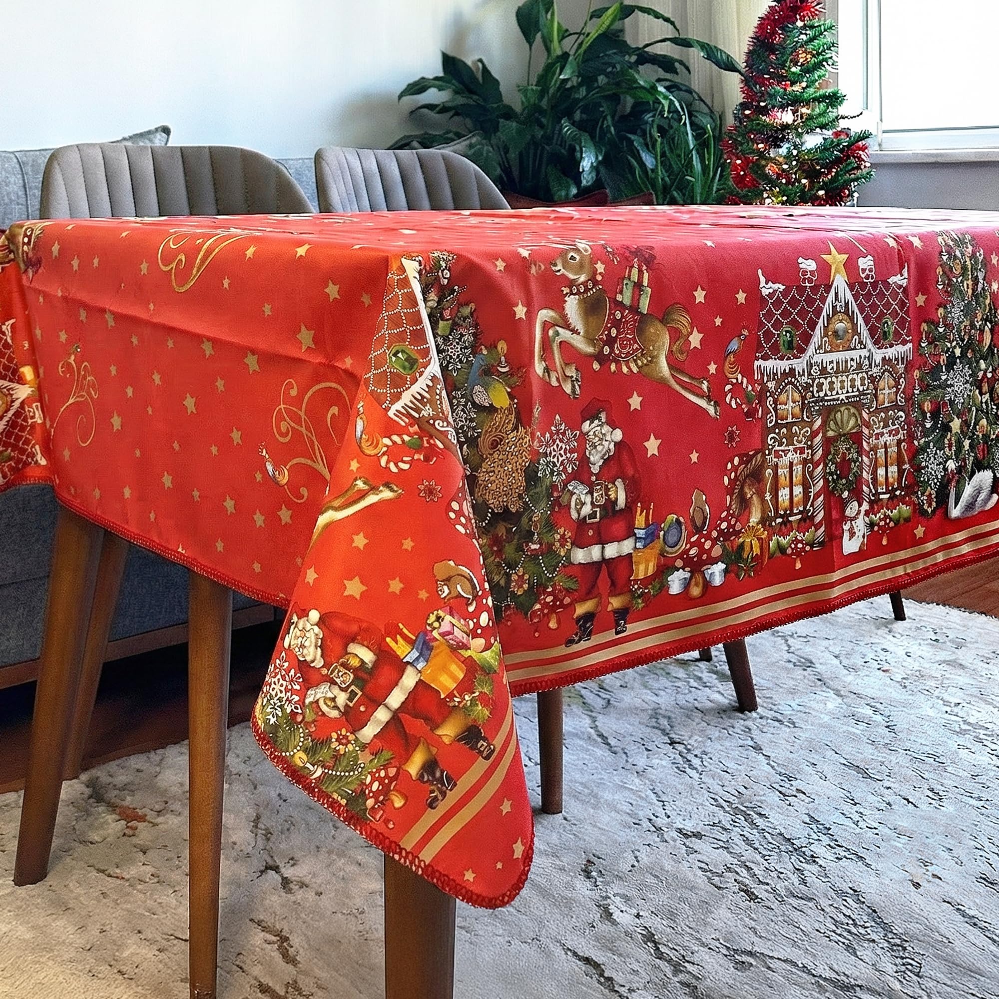 Decoser Christmas Tablecloth - Flannel Backed Tablecloth, Vinyl Holiday Dinner Covers, Easy to Wipe Oilcloth, Waterproof Tablecloths, Rectangle Shape, Table Cover for Christmas — image 1