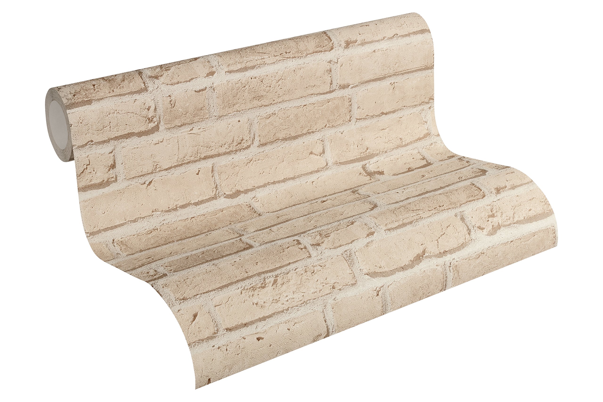 A.S. Creation 35581-2 Best of Wood and Stone Realistic Brick Design Wallpaper, Beige