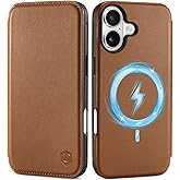 SHIELDON Slim Real Leather Case Wallet for iPhone 17 6.3-inch 5G 2025 | Flip, Wireless Charging, Magnetic Closure, RFID Blocking Credit Card Holder, Full Protective Cover - Saddle Brown