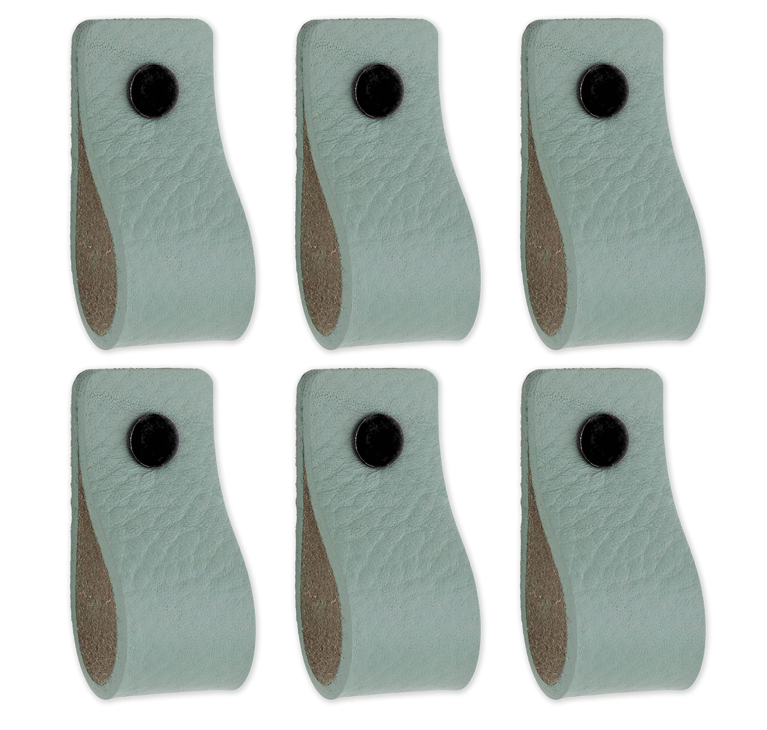 Brute Strength - Leather Handles for Furniture - Pale Green - 12 pcs - 12,5 x 2,5 cm - Cabinet Handle, Door Handle for Kitchen, Bathroom, cabinets, Dresser, Wood