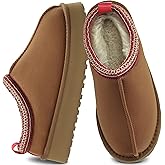 Amzhom Platform Slippers for Women, Womens Mini Snow Boots Slip On Indoor Outdoor Slippers Suede Leather Non-slip Ankle Boots Brown, Size 6