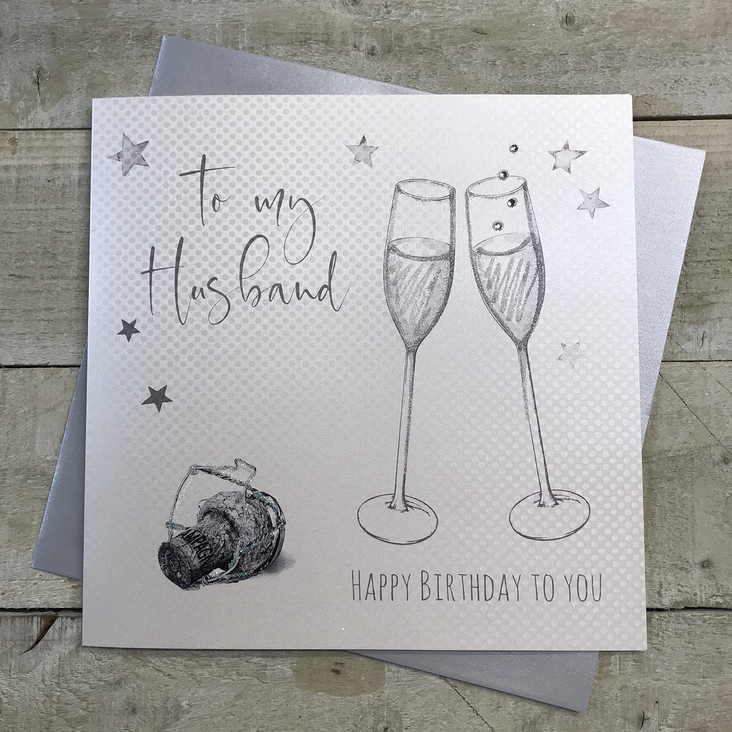 WHITE COTTON CARDS Code XLWB16 To My Husband Happy Birthday To You Handmade Large Birthday Card Champagne Glasses NEW,22cm x 22cm