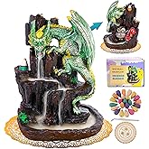 Zvaiuk Dragon Backflow 2 Sided Mountain Waterfall Incense Burner,Fountain Smoke Incense Holder with Backflow Incense Cones, Tweezers, Mat,Resin Aromatherapy Meditationvaiuk (Green)