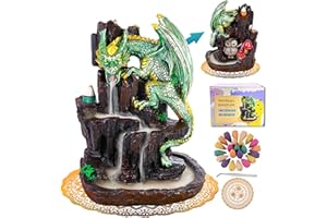 Zvaiuk Dragon Backflow 2 Sided Mountain Waterfall Incense Burner,Fountain Smoke Incense Holder with Backflow Incense Cones, Tweezers, Mat，Resin Aromatherapy Meditationvaiuk (Green)