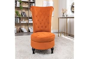 Container Furniture Direct Red Orange Velvet Accent Chair for Vanity with Storage and Luxurious Upholstery, Retro Design and Versatile Usage for Livingroom, Bedroom, Lounge and Office