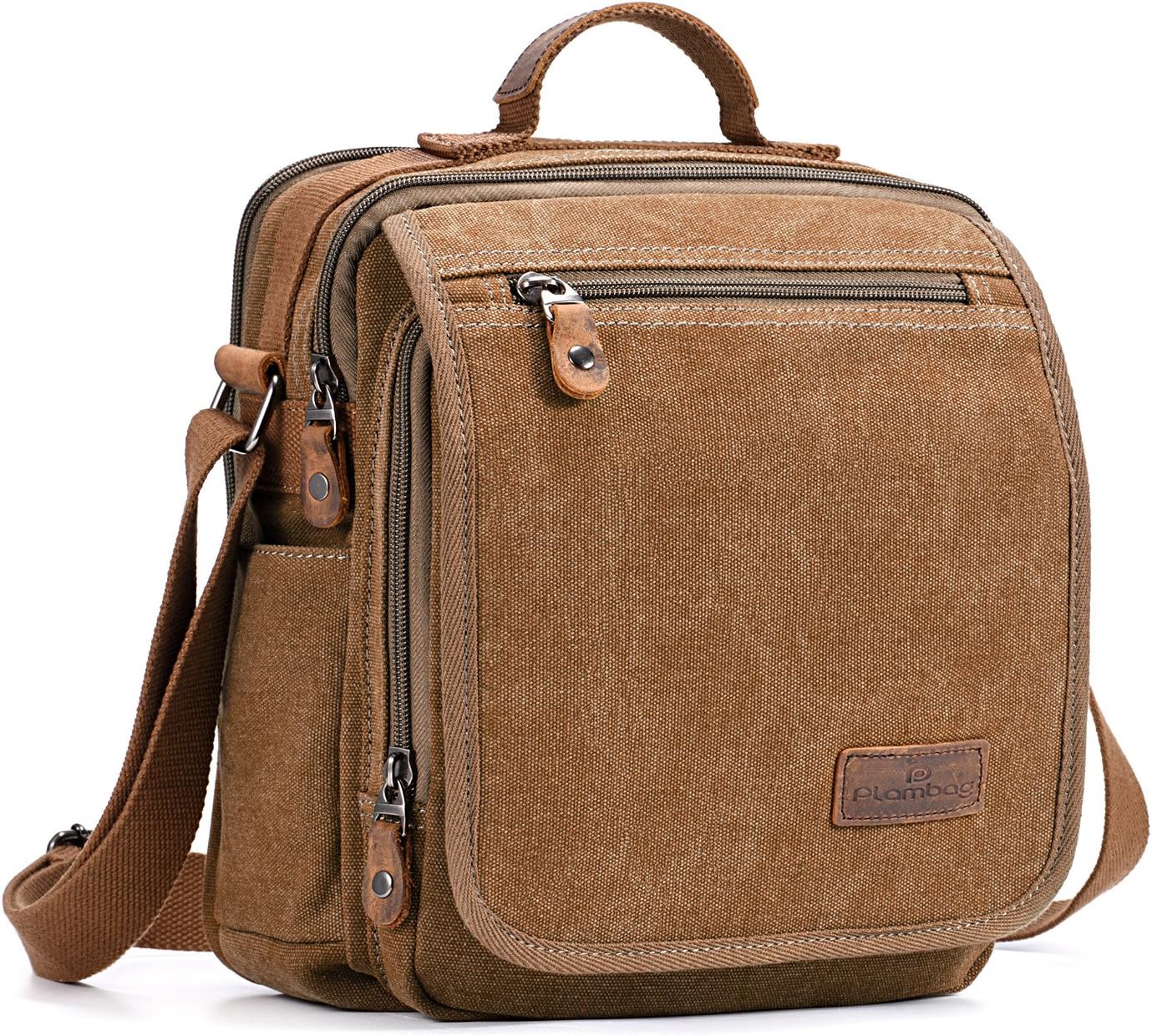 Plambag Canvas Messenger Bag Tablet Bag for Men Small Travel School Crossbody Bag Fit iPad