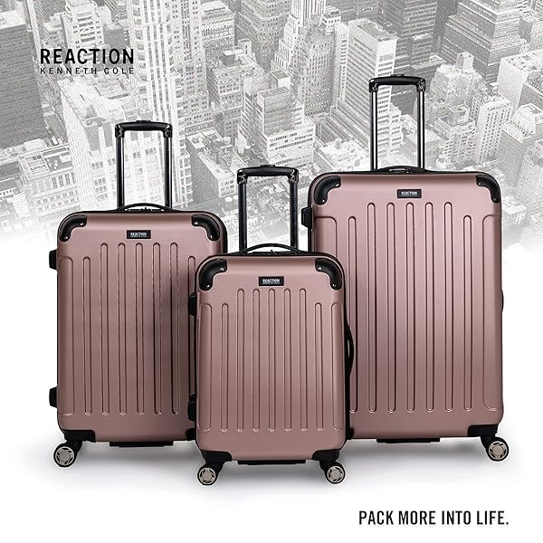 KENNETH COLE REACTION RENEGADE LUGGAGE EXPANDABLE 8-WHEEL SPINNER LIGHTWEIGHT HARDSIDE SUITCASE, ROSE GOLD, 3-PIECE SET (20″/24″/28″)