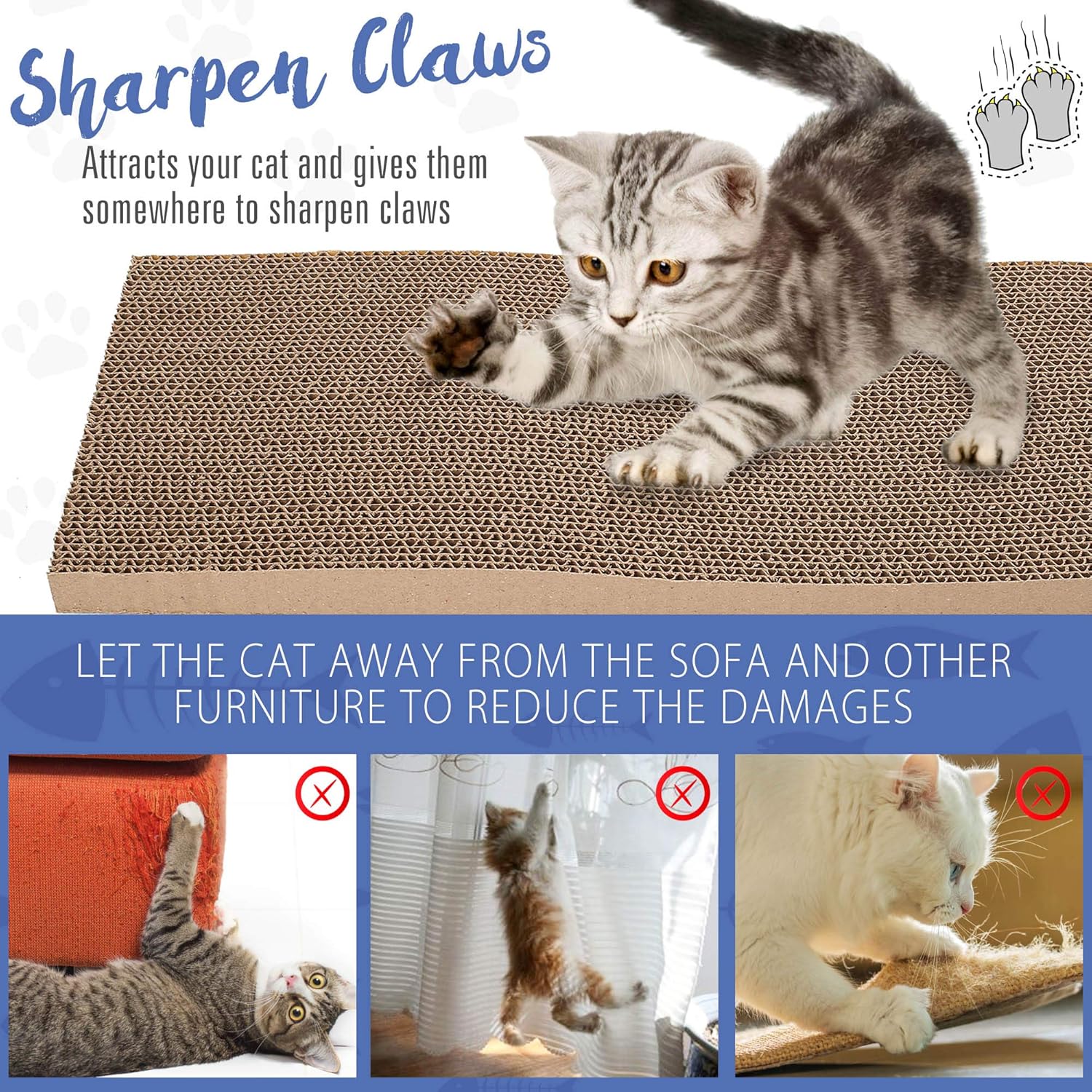 PrimePets 2 Pack Cat Scratcher Pad, Wide Corrugated Cat Scratching Pad Wave Shaped Reversible Replacement Cat Scratcher Cardboard Lounge Sofa Bed (Catnip Included) : Pet Supplies