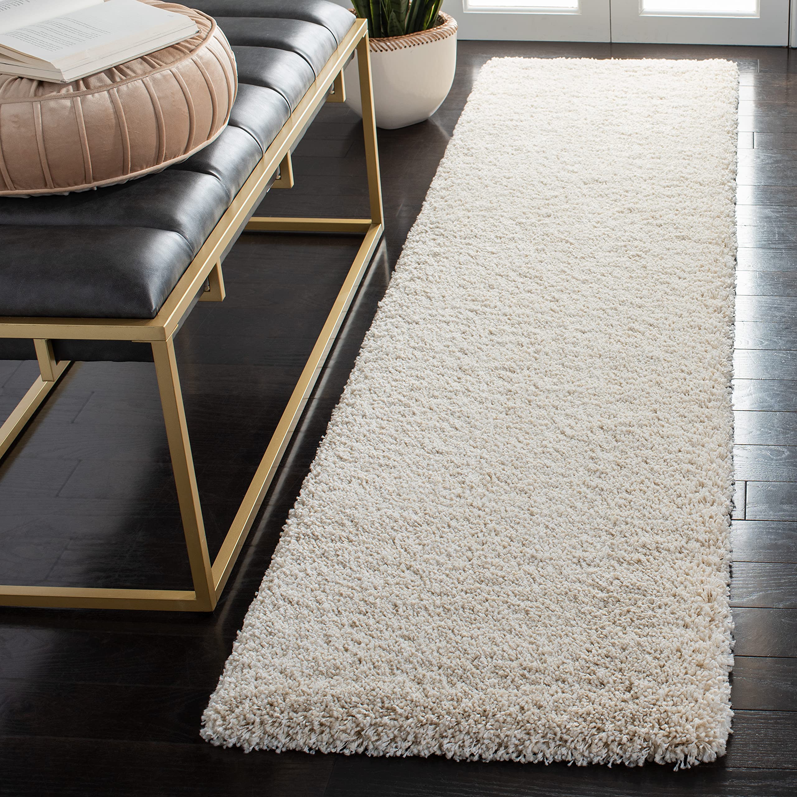 SAFAVIEH Milan Shag Collection Runner Rug - 2' x 16', Ivory, Solid Design, Non-Shedding & Easy to Clean, Plush Thick Pile, Ideal for Hallway, Foyer, Bedroom (SG180-1212) Image
