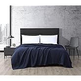 Kenneth Cole - Queen Blanket, Lightweight Cotton Home Bedding, Cozy Blanket for All Seasons (Waffle Grid Navy, Queen)