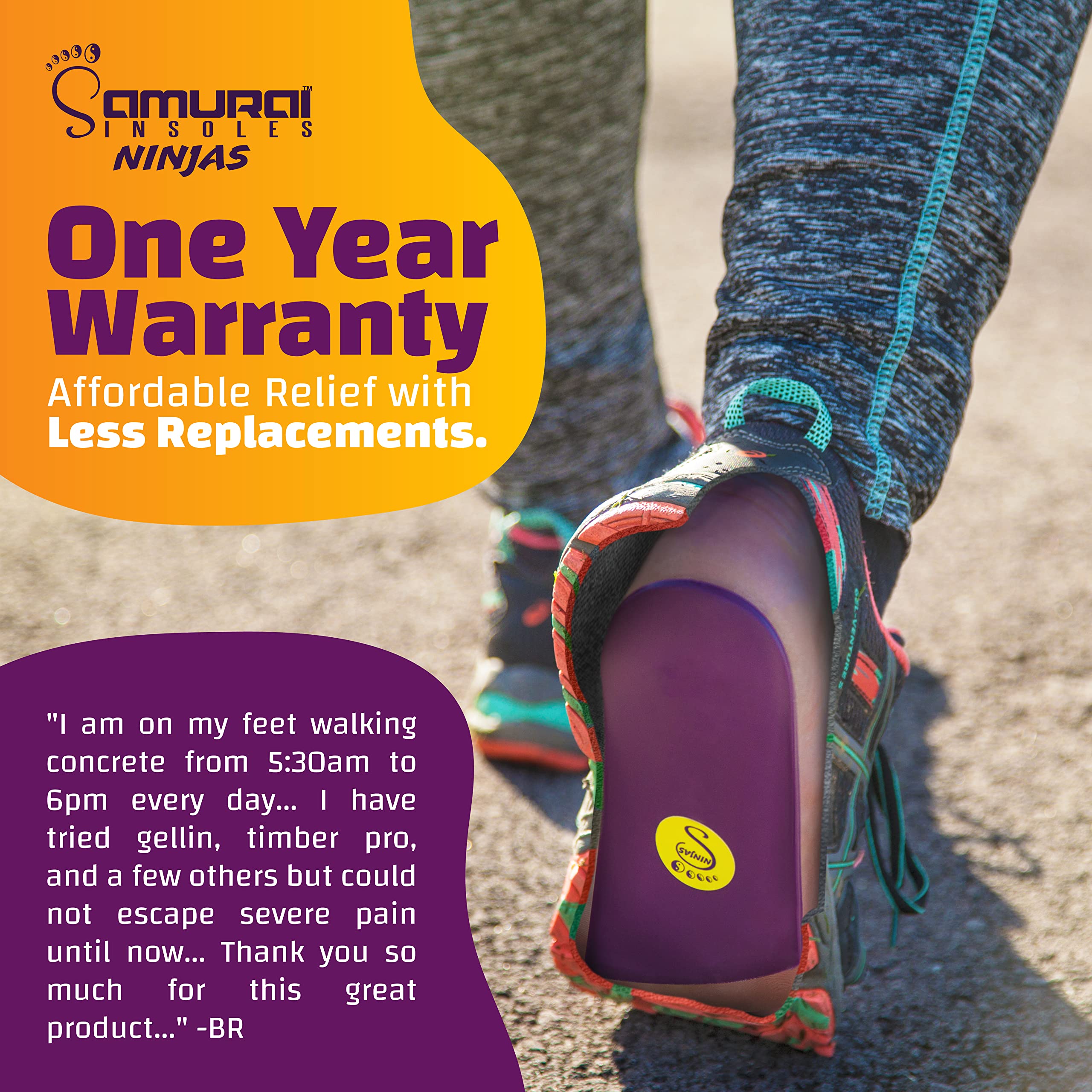 Samurai Insoles Ninjas Plantar Fasciitis Relief Arch Support Shoe Insoles - Podiatrist Designed, Orthotic Lab Made in The USA