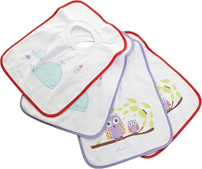 Dreambaby Terry Cloth Pull-Over Bibs 4 Pack Owl & Whale Design Baby Bibs