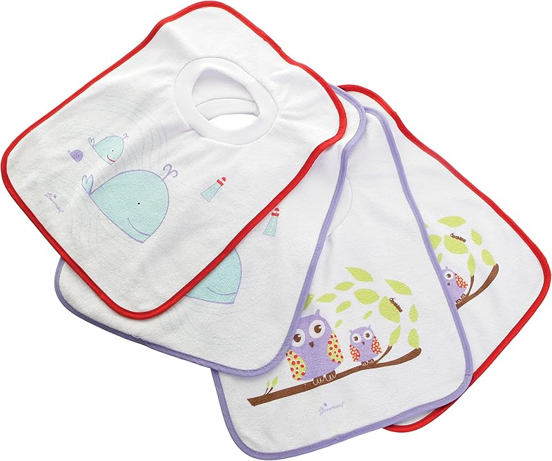 Dreambaby Terry Cloth Pull-Over Bibs 4 Pack Owl & Whale Design Baby Bibs